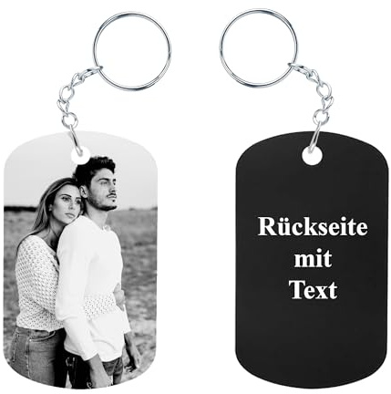 MyPrezzie Personalisierter Schlüsselanhänger mit Foto & Gravur – Hochwertiger Dog Tag – Individuelles Geschenk für Männer, Frauen, Papa – Fotogravur für Valentinstag, Geburtstag
