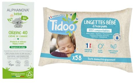 1 x Olizinc Baby Wickelcreme & 1 Packung 100% biologisch abbaubare Tücher mit reinem Wasser