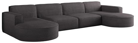 Kaiser Möbel - Ecksofa mit Wohnlandschaft, Eckcouch U Form, Bigsofa, Polstersofa, Bequemes Couch mit Ottomanen für Wohnzimmer, Relaxsofa, Stilvolles Cord Sofa, Lounge-Set U-Form, MODENA XL, Dunkelgrau