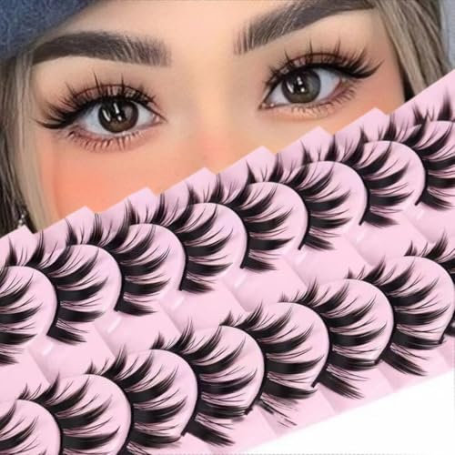 SIVZUMO 10 paia Manga Lashes Aspetto naturale Wispy Spiky Lashes Ciglia finte 3D asiatiche Ciglia anime incrociate Sembrano ciglia individuali a grappolo