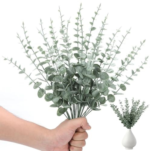 Künstliche Eukalyptusblätter Deko, 30 Stück Künstliche Eukalyptus Zweige Kunstpflanzen Eukalyptusstiel Silberdollar Gefälschte Pflanze für Garten Hochzeit Party Home Dekoration Zubehör 38 cm (Grün)