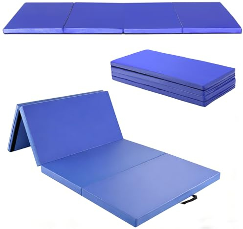 GYMAX Gymnastikmatte klappbar, rutschfeste & reißfeste Weichbodenmatte mit Kunstleder-Bezug & 2 Tragegurten, Fitnessmatte aus 4 Teilmatten für Yoga, Pilates & Workout, 240 x 120 x 5 cm