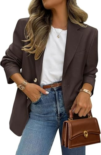 Suncadmious Blazer da lavoro a maniche lunghe con risvolto da Donna primaverile da ufficio slim (Marrone Scuro,M)