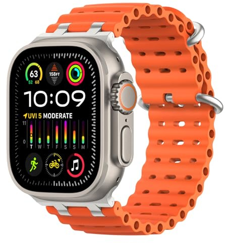 MoKo Correa Ocean Compatible con Apple Watch 42/44/45/46/49mm | Para iWatch Ultra 3/2/1,S11/10/9/8/7/6/5/4,SE 3/2/1, Correa Deportiva de Silicona, Conector Metálico