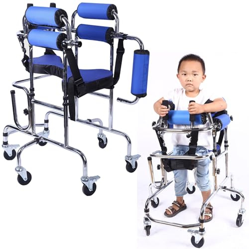 Gehhilfen Für Behinderte Menschen Klappbare, Tragbarer Gehwagen Mit Aufrechtem Stand Für Kinder, Zerebralparese Rehabilitationshilfe Für Vertikale Gehhilfen, 6-Rad Gehgestell Mit Anti-Kipp-Gurt