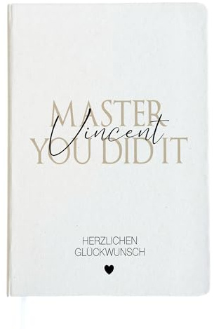 Manufaktur Liebevoll Master Notizbuch mit Namen Abschluss Geschenk DIN A5 Notizheft personalisiert Prüfung bestanden Master Geschenk Frauen Männer Studium Abschluss (Master)