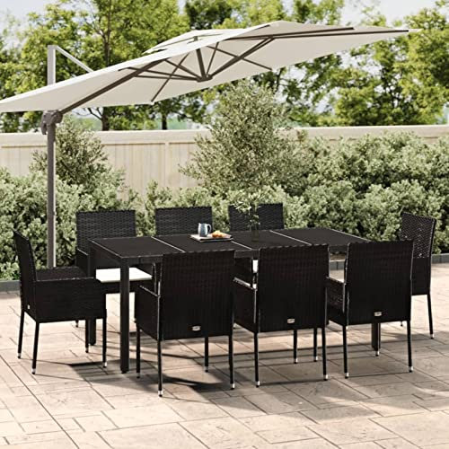 Fasba 9-TLG. Garten Essgruppe 8 Personen, Sitzgruppe Garten, Esstisch mit 8 Stühlen, Lounge Gartenmöbel Set Poly Rattan Schwarz/ 3185004
