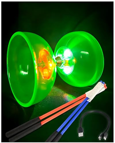 Diabolo LED ricaricabile, materiale traslucido e resistente agli urti, design a triplo cuscinetto per rotazioni fluide, include bacchette in plastica e corda extra, perfetto per principianti e artisti