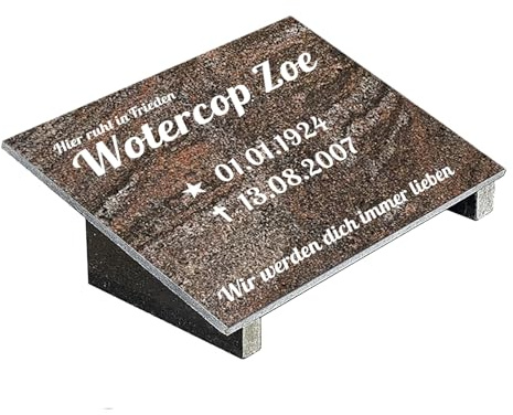 Grabplatte mit Inschrift aus Granit Paradiso, personalisierbar Gedenktafel für Urnengrab, Wählmotiv, Grabstein für 1-2 Pers., Urnengrabstein (Paradiso Classico, 20x30cm mit Stützen, Inschrift)