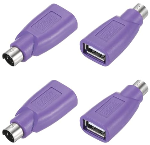 QUARKZMAN 4 Pcs Adaptador PS/2 a USB PS/2 Macho a USB Hembra para Teclado y Ratón Alámbricos de PC Portátil o Escritorio Color Morado