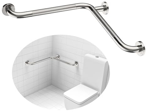4 Pack Angled Grab Bar 16x16 Inch, YuanDe L-Shaped Shower Grab Bar w/Anti-Slip Knurled Grip, Stainless Steel Inside Corner Grab Bar, Wall Mounted Safety Hand Rail Support for Elderly Senior, Chrome