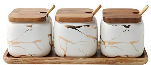 GUHPZA Ensemble De Pots À Épices en Céramique À Motif Marbré, Contenant À Épices Créatif, Salière, Poivrière, Bouteille De Paprika, Del