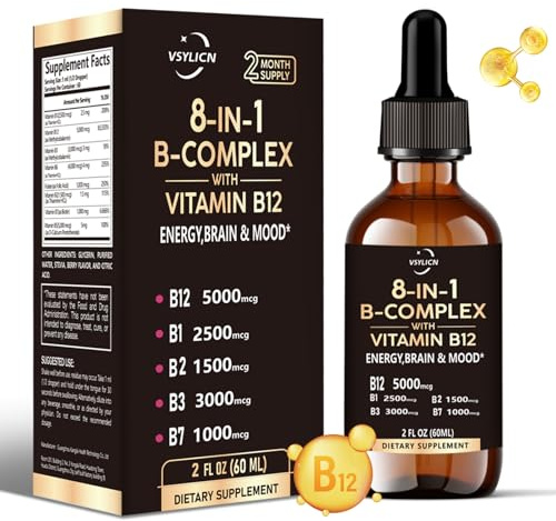 Vitamin B12 Liquid Drops High Strength 5000mcg per Serving - Vegan Supplement - 60ml Bottle at 4X Concentration - Premium Vitamin B12 Extract - 2 Month Supply