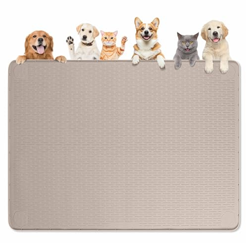 Bartuke groß Hundefuttermatte Silikon,127x89cm Napfunterlage Hund,Khaki | Futtermatte Hund xxl,rutschfest Unterlage Silikonmatte mit rand,groß Platzdeckchen für Haustiere&Napfe,Wasserdicht,Abwischbar