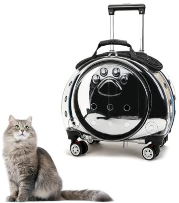 Sac de Transport pour Chat à roulettes – Chariot Transparent Rigide et Respirant pour Chat ou Petit Chien, avec Roues silencieuses 360°, Bretelles Amovibles et Dos ventilé – Jusqu’à 10 kg(Black)