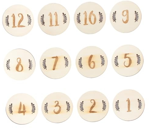 VICASKY 12 Stück Babykarten Geburtsmonatskarten mit Blattzahlen in Beige Kreative Meilenstein Monatskarten für Neugeborene zur Babyfotografie und Erinnerung