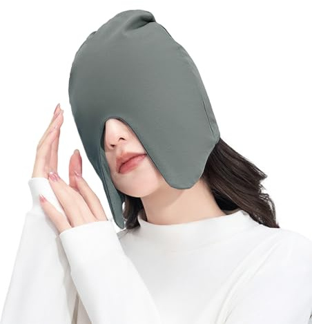 Lichtdicht Schlafhaube mit Augenschutz Baumwolle Doppellagig Schlafmütze Nachtmütze Augenmaske Slouch Beanie Mütze für den Schlaf, als Nacht Schlafmaske und Schlaf Kappen für Damen (Grau)