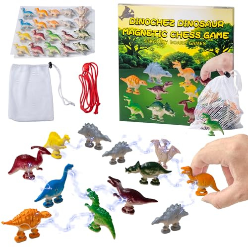 LUKIUP Dinosaurier Magnetisches Schachspiel, Tragbar Magnetisches Schachspiel, 20 Stück Dinosaurier Magnetischen Schach, Denkspiel Magnet Spiel für Familientreffen, Geschenkidee