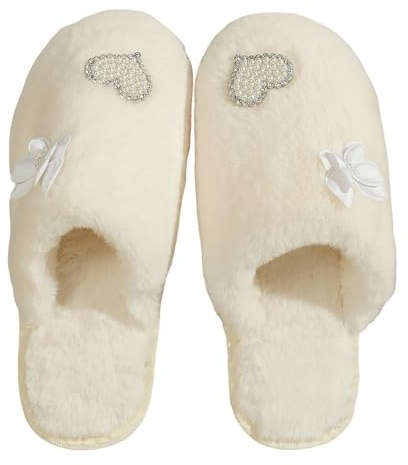 Generisch Donne E Inverno Moda Farfalla Fiore Panino Delle Donne Pantofole Inverno 2025 Morbido Peluche Con Memory Foam Ciabatte In Pelle Di agnello, bianco, 37 EU