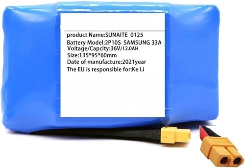 Batería De Iones De Litio 10S2P De 36 V Y 12 Ah con Conector XT60/T Y BMS Integrado For Patinete Eléctrico Autoequilibrado, Hoverboard Y Monociclo.(T)