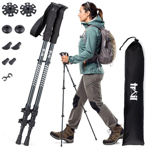 Trail Telescopic Walking Poles 2 Pack – Lightweight Aluminium, Adjustable Fliplock System, Trekking & Hiking Sticks, Steel Tips with Mud, Snow, Rubber & Boot Attachments for All-Terrain Use, 65–135cm