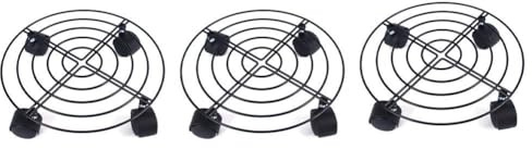 Kivivaka Set di 3 carrelli per piante da 27 cm, in metallo, con ruote, colore nero, per interni ed esterni, per piante in vaso