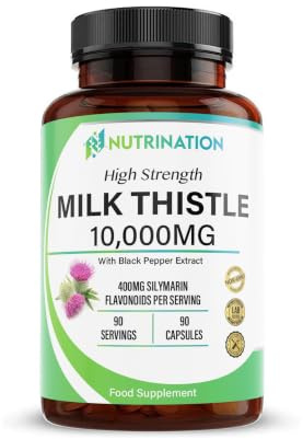 Milk Thistle High Strength 10000mg | Market-Leading Silymarin 400mg per Capsule | 90-Day Supply | Milk Thistle Capsules (Not Tablets) with Black Pepper | Food Supplement | Lab Tested