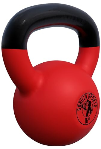 GORILLA SPORTS® Kettlebell - Singolo/Set, 2-32kg, Impugnatura Ergonomica, in Ghisa, Rivestimento in Vinile - Peso Sfera, Manubri, Pesi con Maniglia, Allenamento di Forza, Palestra, Casa, Fitness
