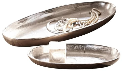 Loberon Schalen 2er Set Marné, antiksilber | Zwei Größen, lang gestreckte Form, glanzvolles Antik-Finish, Dekoration, Deko-Objekt, Wohn-Accessoire, Aluminium
