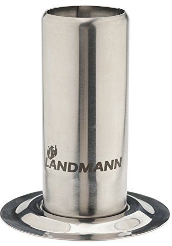 LANDMANN Hähnchenhalter | Zum Aromatisieren von Geflügel mit Marinaden & Flüssigkeiten | Geeigent für geschlossene Grillgeräte & Backöfen | Inklusive Anleitung & Rezept | 250 ml Behälter [Edelstahl]