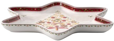 Villeroy & Boch Winter Bakery Delight Große Schale in Stern-Form, Premium Porzellan, Weiß/Rot/Beige