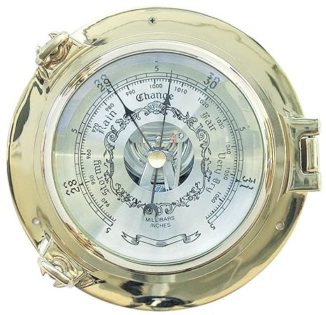 Sea-Club Barometer im Bullauge Nautik Messing Ø=18cm