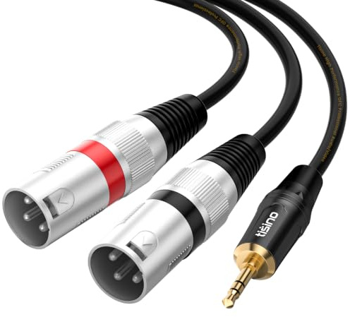 Tisino 3,5mm auf 2 XLR-Stecker Kabel Stereo Cable, 3 m | 1/8 Zoll Mini Jack auf 2 XLR, Male Y Splitter Adapterkabel, Zum Anschluss von Mischpulte, aktive Verstärker