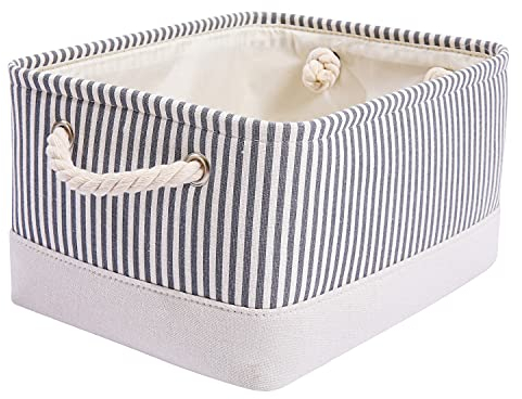 Mangata Foldable Storage Box, Thickened Fabric Storage Basket with Handles for Shelves Toy (M, Grey Stripe)