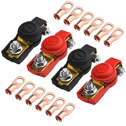 WMYCONGCONG 4 Pack Quick Entlassung Batterieklemmen Negative und Positive, Batteriekabelklemme, Pluspol, Minuspol, Autobatteriekabelklemme mit Kupferringklemme für Auto, Transporter, Karren