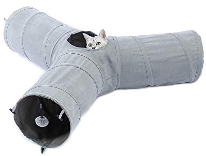 PAWZ Road schön Faltbar Katzentunnel Katzenspielzeug mit Ball Rascheltunnel für Katzen Welphln Kaninchenoder Kleintiere Grau