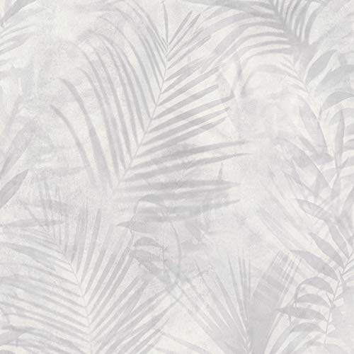 Carta da parati tnt (tessuto non tessuto) foglie palme Beige Grigio Bianco 374115 37411-5 A.S. Création Neue Bude 2.0 Edition 2 | Beige/Grigio/Bianco | Rotolo (10,05 x 0,53 m) = 5,33 m²