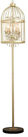 SLRMKK Retro Country Birdcage Design Lampshade Floor Lamp, Cut Glass Crystal 4 Lights Metal Living Room Cafe Standing Lamp, 178CM × 35CM