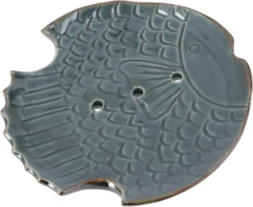 GURU SHOP Exotisk keramisk tvålkopp – fisk/gråblå, 2 x 12 x 12 cm, tvålskålar