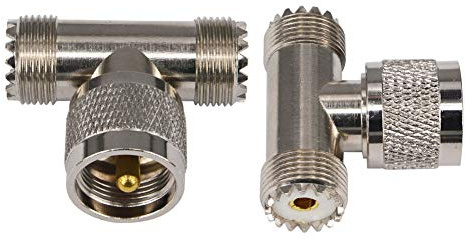 Boobrie 2-Pack PL-259 UHF Triple Tee Connector UHF Male PL259 to Dual UHF Female SO239 Adapter RF Coaxial Connector UHF T Shape 3 Way Splitter for Ham Radio CB Antenna WiFi