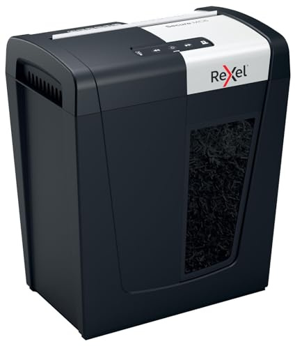Rexel Aktenvernichter Secure MC6 Whisper-Shred™, Mikroschnitt, 7-6 Blatt A4 (70-80 g/m²) Kapazität, Sicherheitsstufe P5, 18L Abfallbehälter, sehr leise & kompakt, für zu Hause, schwarz, 2020130EU