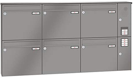 RENZ/Basic B / 6er Aufputz-Briefkastenanlage Wand-Briefkasten mit Sprechfeld/RAL-Farbe 9007 Volumen 1/Dein-Briefkasten.de
