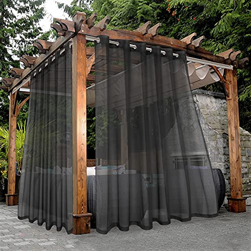 Bonzer, transparente Outdoor-Vorhänge für die Terrasse, wasserdicht – 2 breite Vorhangpaneele mit Ösen für Wohnzimmer, Schlafzimmer, Veranda, Pergola oder Cabana, 254 x 213 cm, grau