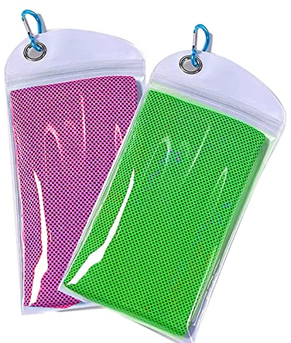 SuTe 2 Pack Kühlhandtuch, 90 x 30cm Cooling Towel Cool Towel Set Kühlendes Microfaser Handtuch Kühltuch Set Bambus Kühltuch für Golf Fitness Laufen Sport (Rot&Grün)