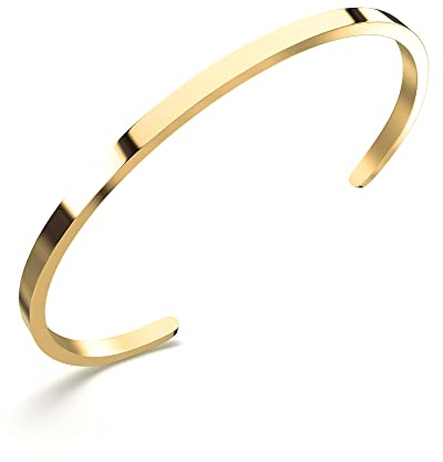 THIORA Armreif Damen & Herren | Premium Edelstahl Armband | Pärchen Partner Armband | Flexible Größe | Geschenk (Ohne Gravur - Gold)