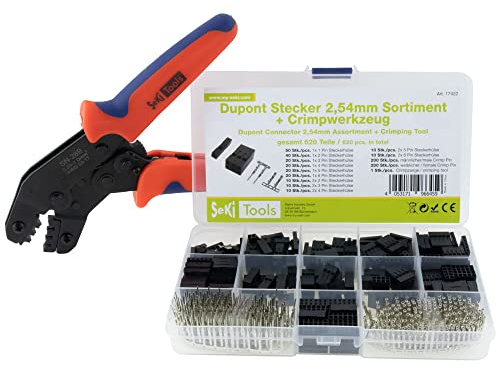 SeKi 620 delar inklusive presstång 0,25–1,0 mm uttag presskontakt 1–6 stift Dupont-kontakt 2,54 mm sortiment tång 620 delar, utan