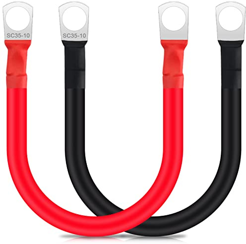 JatilEr 2 Stück Batteriekabel 30cm, 35mm²/2AWG Batterie Kabel 12V Batterie Anschlusskabel mit M10 Ringklemmen, Auto Starthilfekabel Kupfer, Massekabel, Kupferkabel für Auto KFZ LKW Motorrad Solar