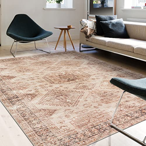 TALETA Teppich Wohnzimmer waschbar rutschfest, Kurzflor Teppich Schlafzimmer, Vintage Teppich orientalisch, Carpet Living Room, groß Teppich 160 x 230 cm, gelb