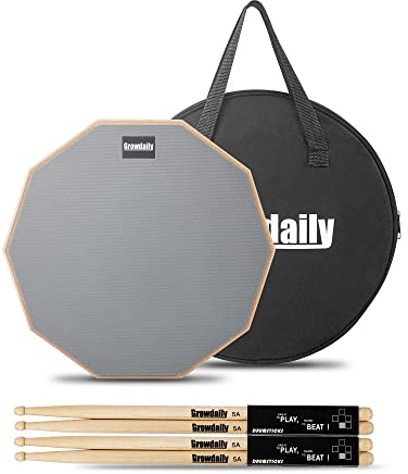 Drum Practice Pad for drumming drum pad and sticks 12 In,Sided With 2 Pairs/4 Maple 5A Drum Sticks & Storage Bag(Gray)