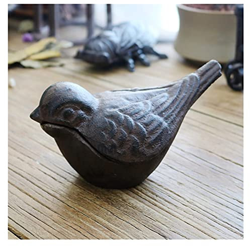 RENJIELI Gartenskulpturen Kleine Vogelstatue, Gusseisen Schlüssel Aufbewahrungsbox Aufbewahrungsglas Vogel Ornamente Dekorationen, für den Innen- und Außenbereich Little Surprise